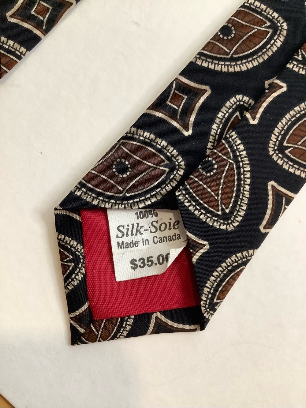 Oscar de la Renta Men's Silk Tie Black Brown Geometric Necktie Classic - Picture 3 of 8